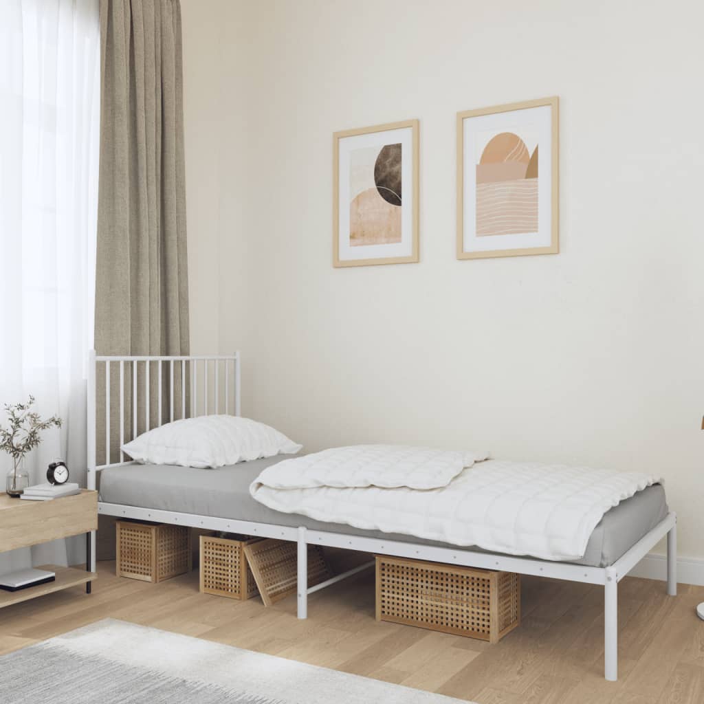 Metal Bed Frame with Headboard White 90x190 cm 3FT Single - Casper Homes
