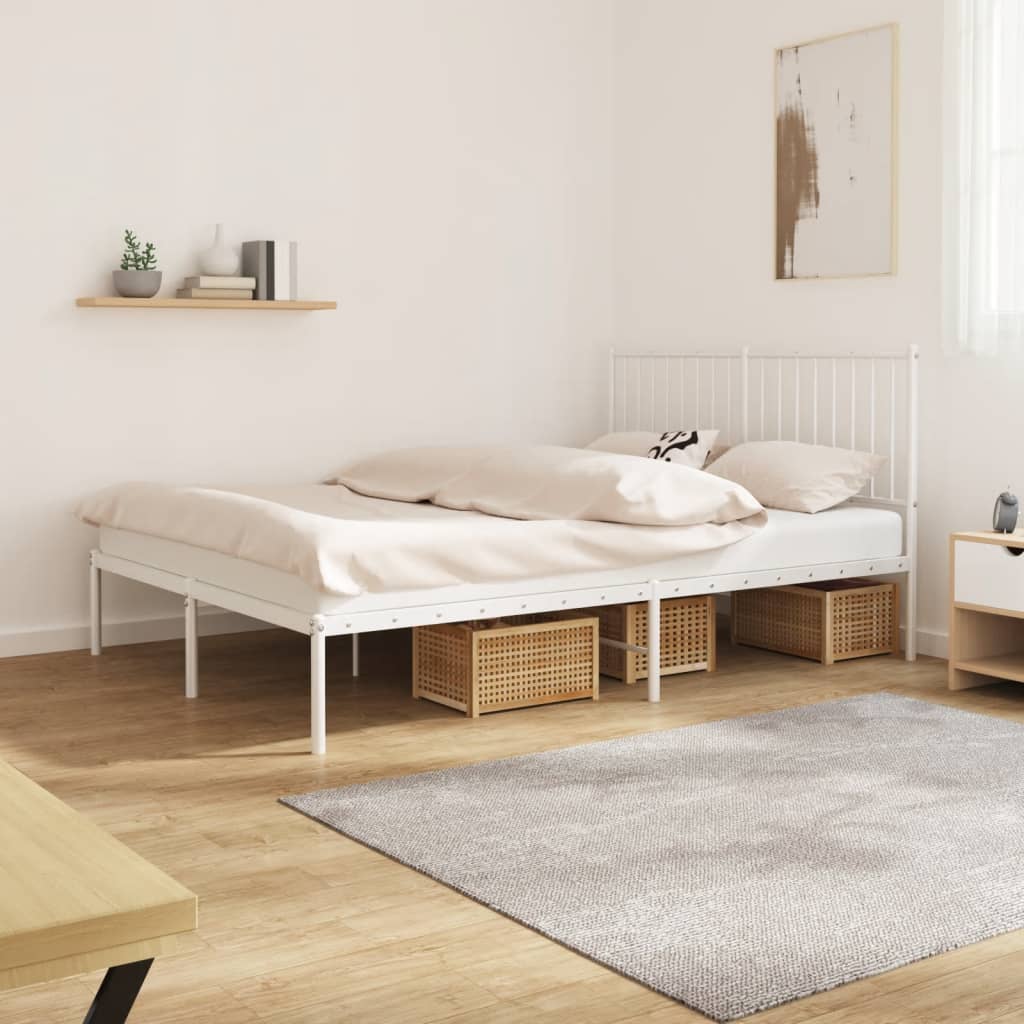 Metal Bed Frame with Headboard White 135x190 cm Double - The Home Maker