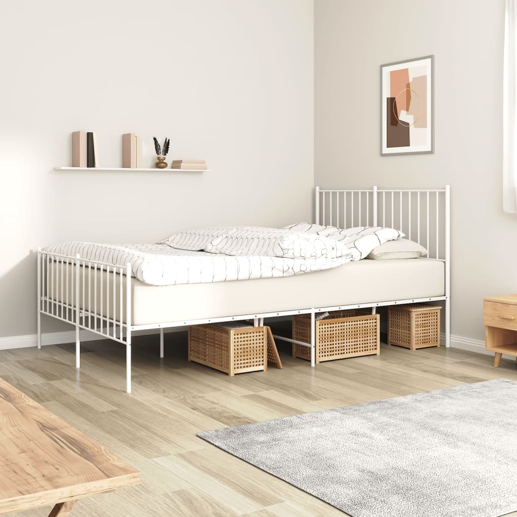 Metal Bed Frame with Headboard and Footboard White 120x190 cm Small Double - Merkel Designers