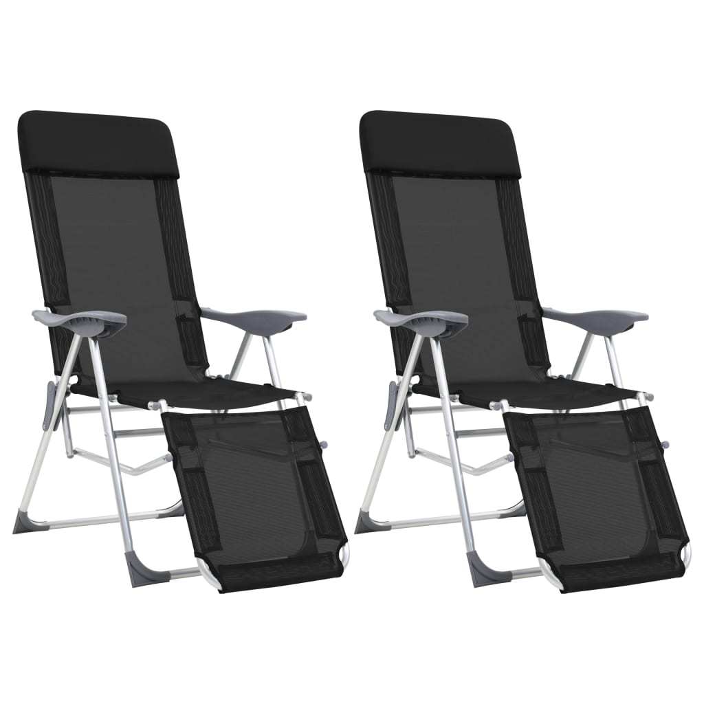 Folding Camping Chairs with Footrests 2 pcs Black Textilene - Sid & Sam