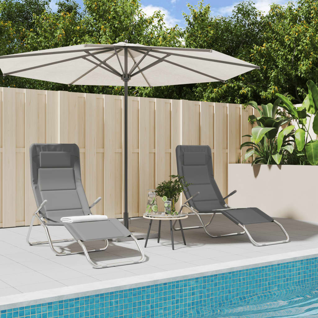 Folding Sun Loungers 2 pcs Grey Textilene&Powder-coated Steel - Unbeatable Bargains