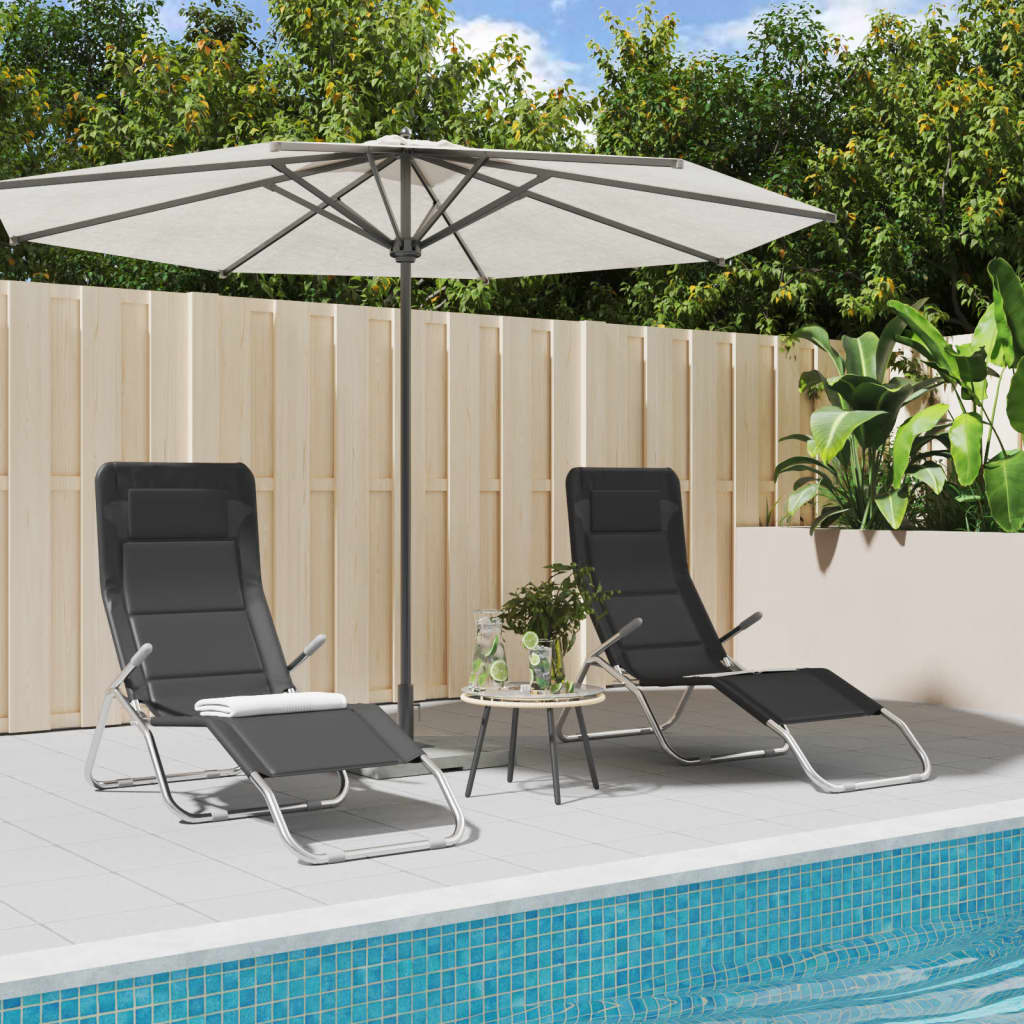Folding Sun Loungers 2 pcs Black Textilene&Powder-coated Steel - Brittle & Co