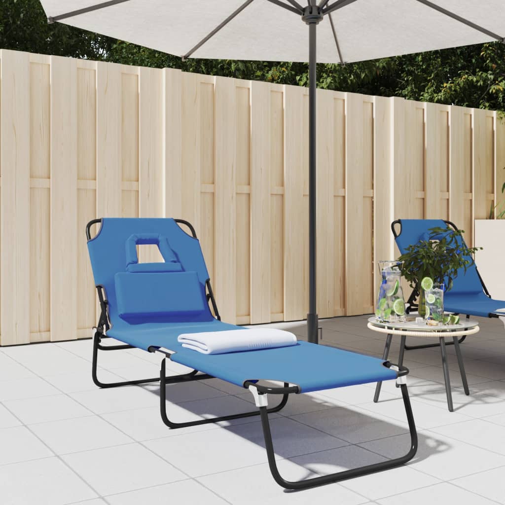 Folding Sun Lounger Blue Oxford Fabric&Powder-coated Steel - Casper Homes