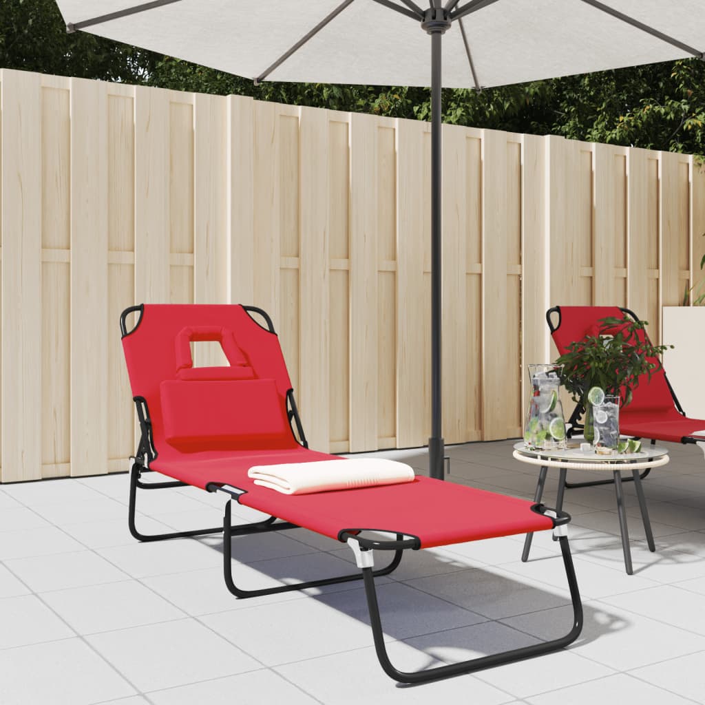 Folding Sun Lounger Red Oxford Fabric&Powder-coated Steel - Style and Chic