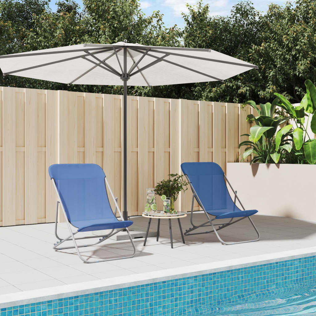 Folding Beach Chairs 2 pcs Blue Textilene&Powder-coated Steel - Tyrell & Tyrell