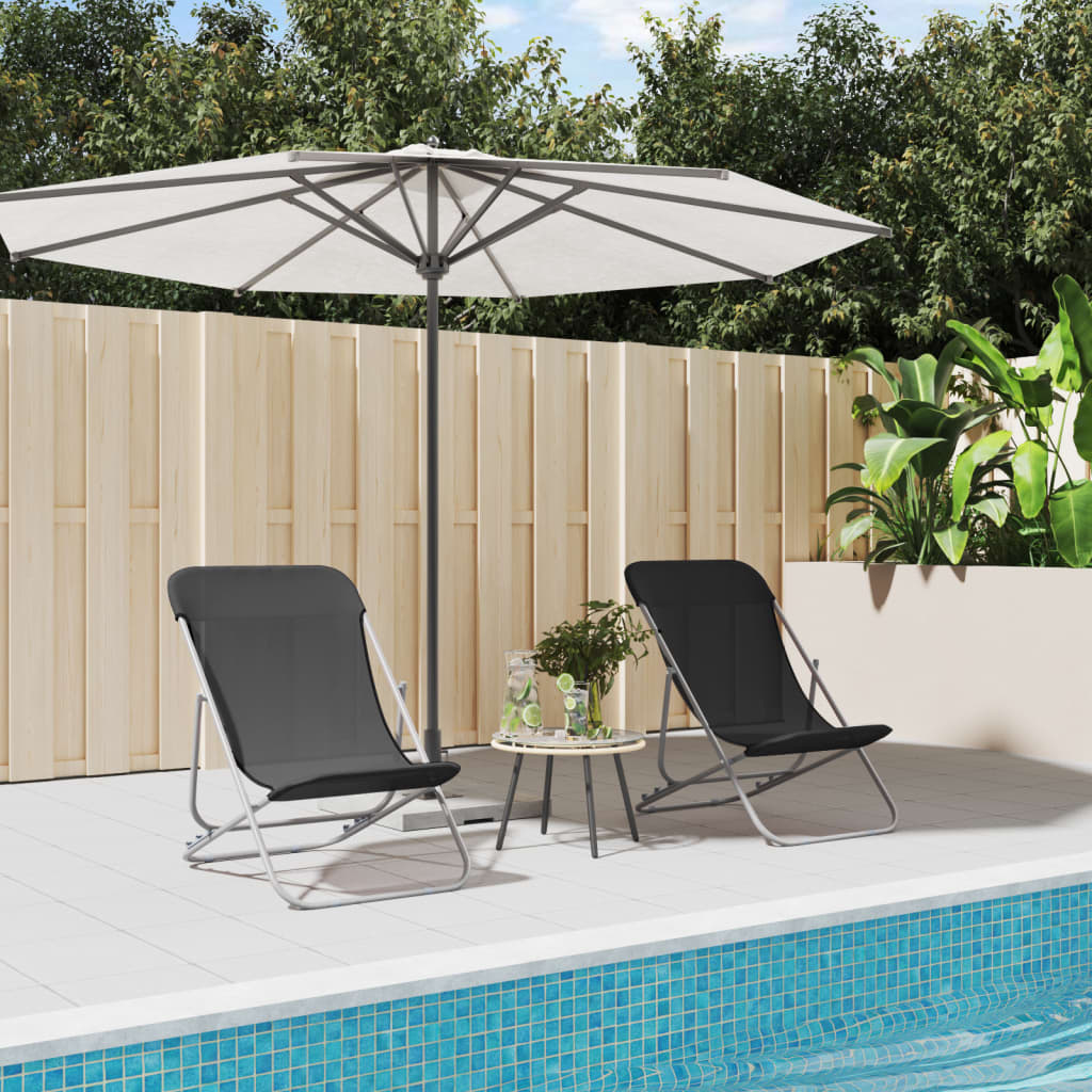 Folding Beach Chairs 2 pcs Black Textilene&Powder-coated Steel - Millennium Furniture