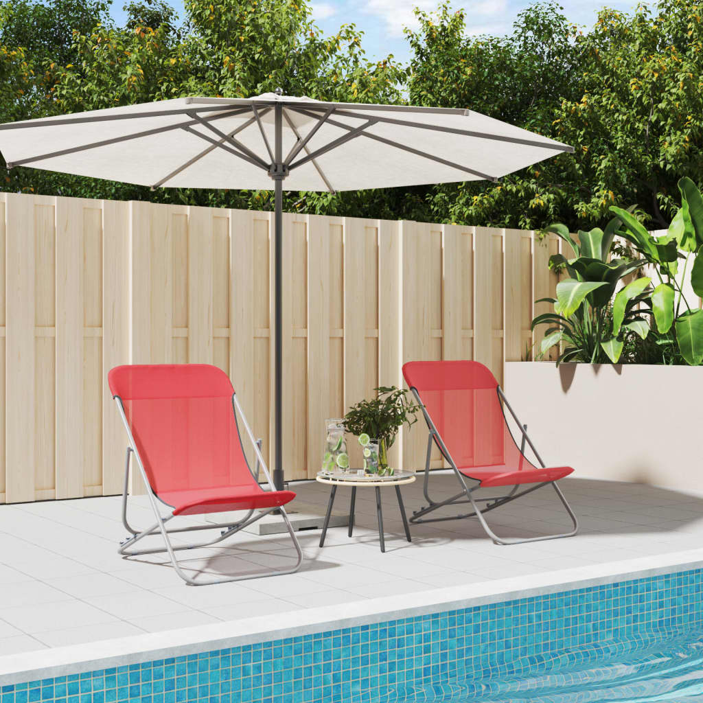 Folding Beach Chairs 2 pcs Red Textilene&Powder-coated Steel - R and M Furniture