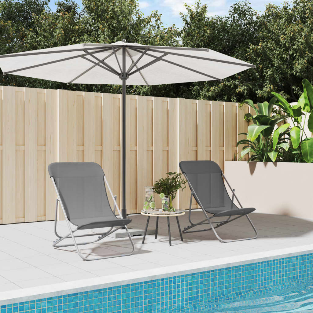 Folding Beach Chairs 2 pcs Grey Textilene&Powder-coated Steel - Sid & Sam