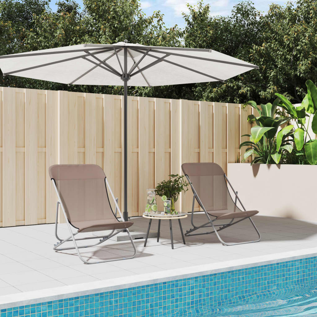 Folding Beach Chairs 2 pcs Brown Textilene&Powder-coated Steel - The Home Maker