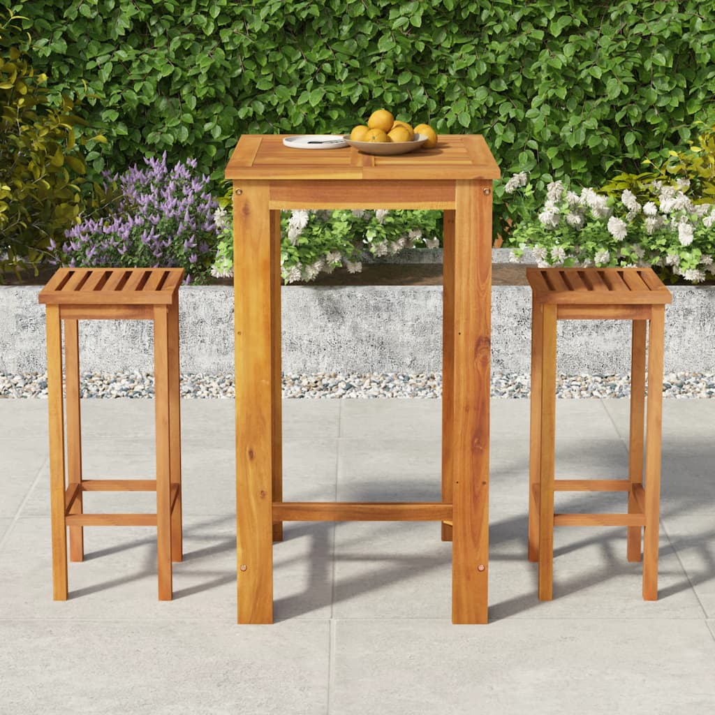 3 Piece Garden Bar Set Solid Wood Acacia - Merlin Deals