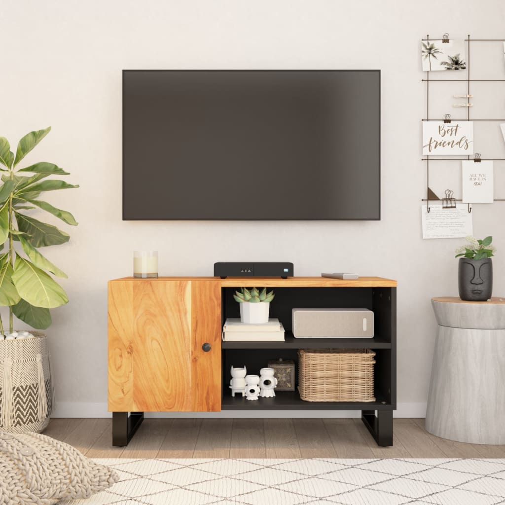 TV Cabinet 80x33x46 cm Solid Wood Acacia&Engineered Wood - Decor Base