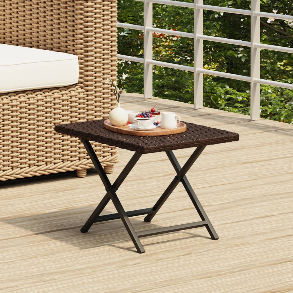 Folding Table Brown 45x35x32 cm Poly Rattan - Brittle & Co