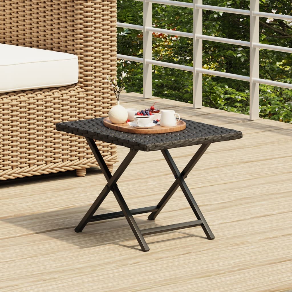 Folding Table Black 45x35x32 cm Poly Rattan - Unbeatable Bargains