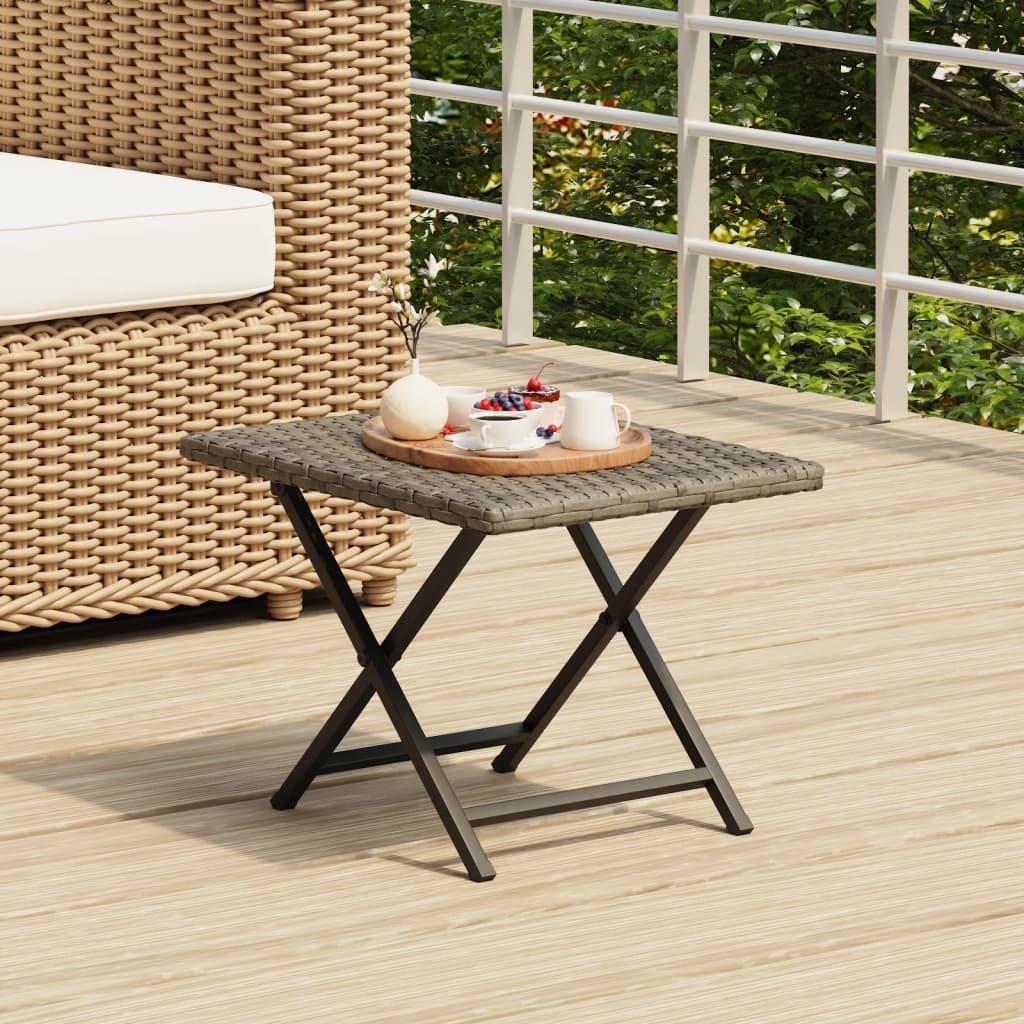 Folding Table Grey 45x35x32 cm Poly Rattan - Brittle & Co