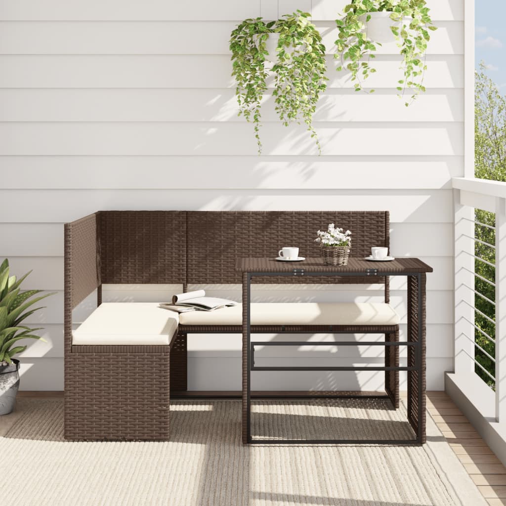 Garden Sofa with Table and Cushions L-Shaped Brown Poly Rattan - vid-362346 - Direct Imports