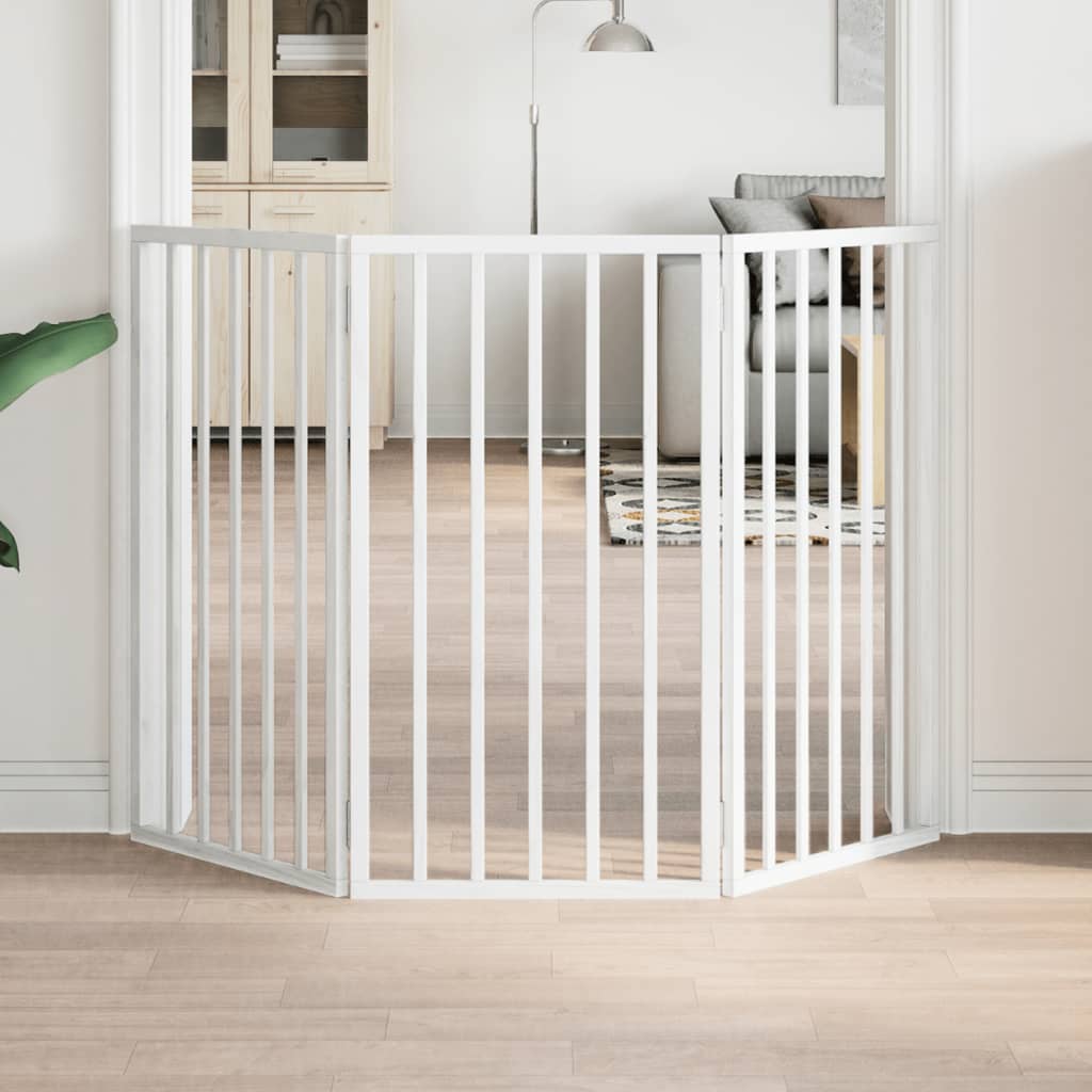 Dog Gate Foldable 3 Panels White 150 cm Poplar Wood - Decor Base