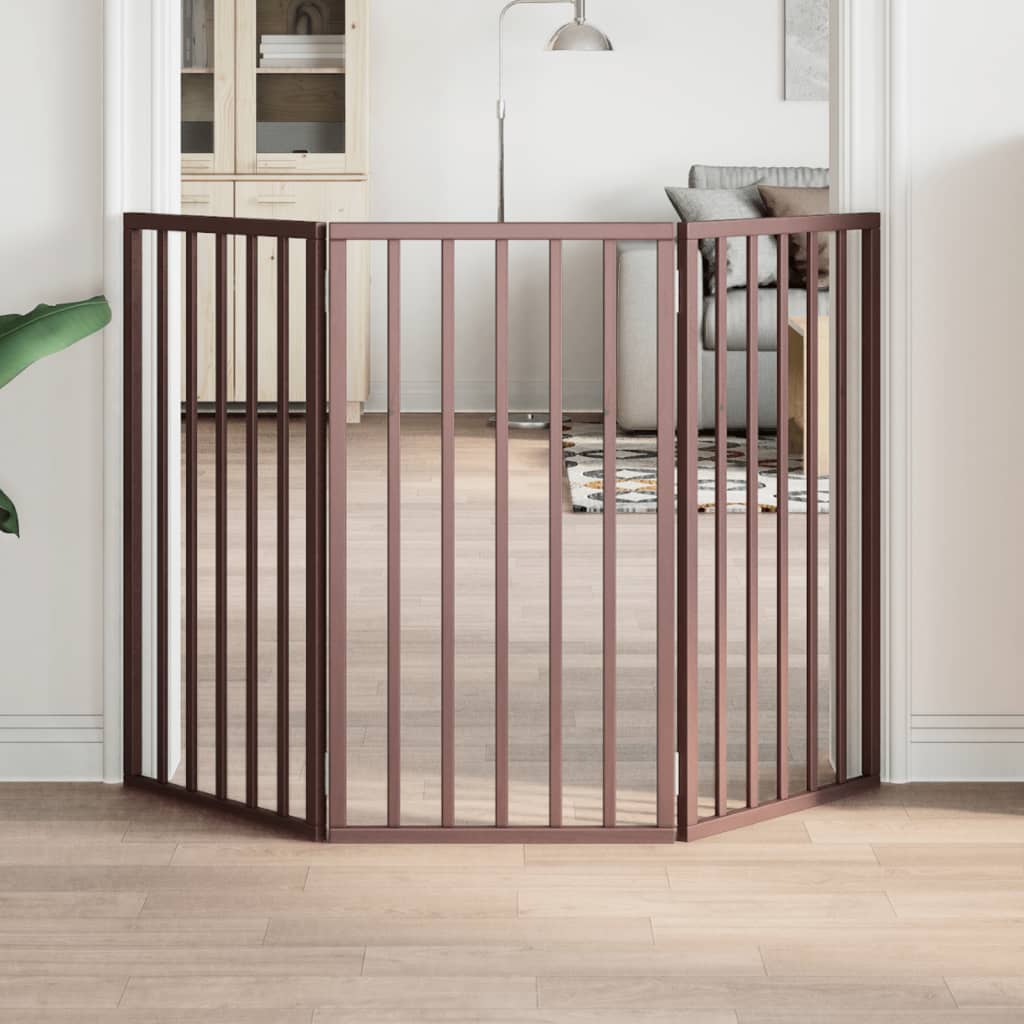 Dog Gate Foldable 3 Panels Brown 150 cm Poplar Wood - R and M Furniture