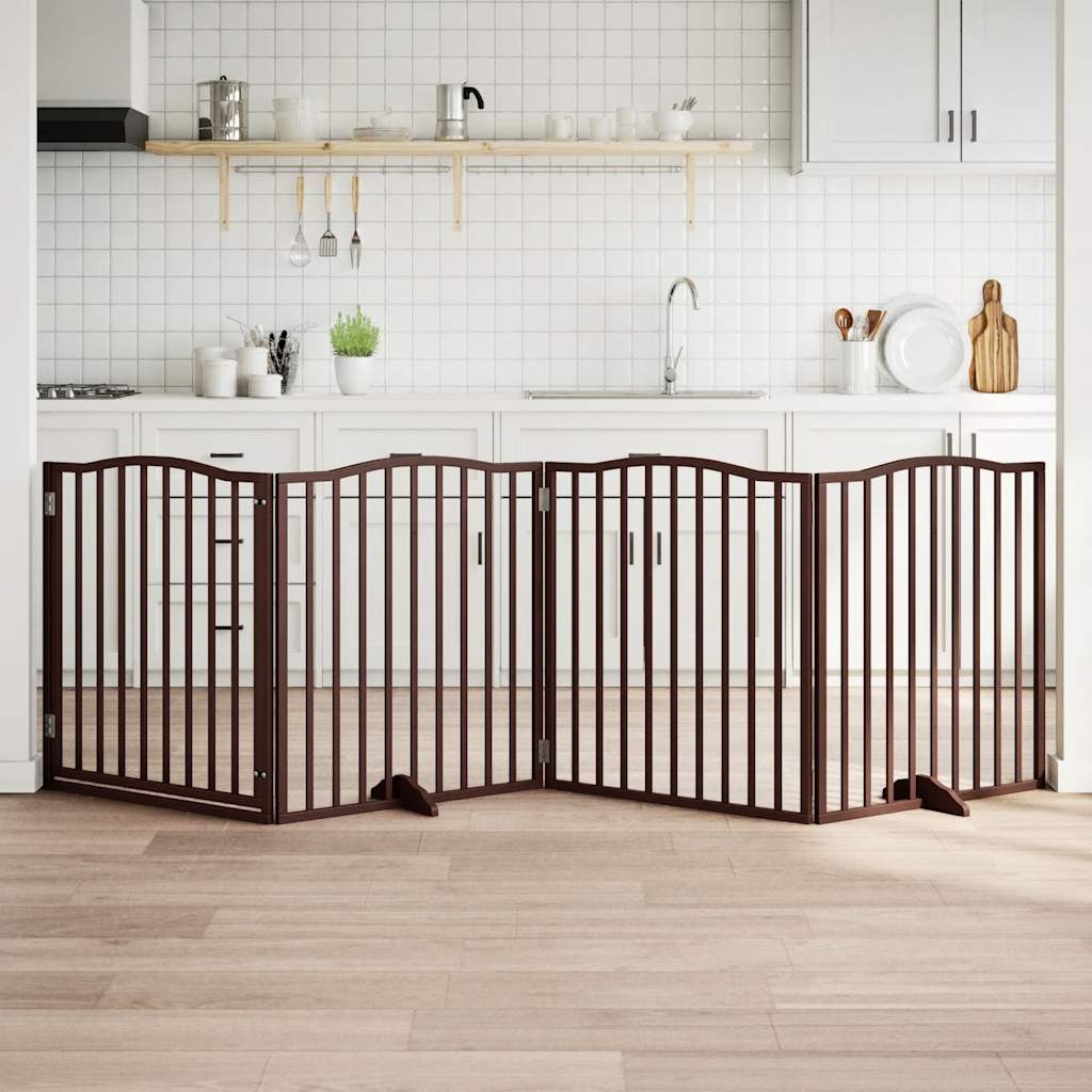 Dog Gate with Door Foldable 4 Panels Brown Oak 320 cm Poplar Wood - Merkel Designers