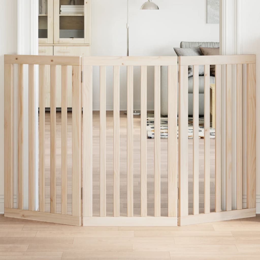 Dog Gate Foldable 3 Panels 150 cm Poplar Wood - vid-352238 - Direct Imports