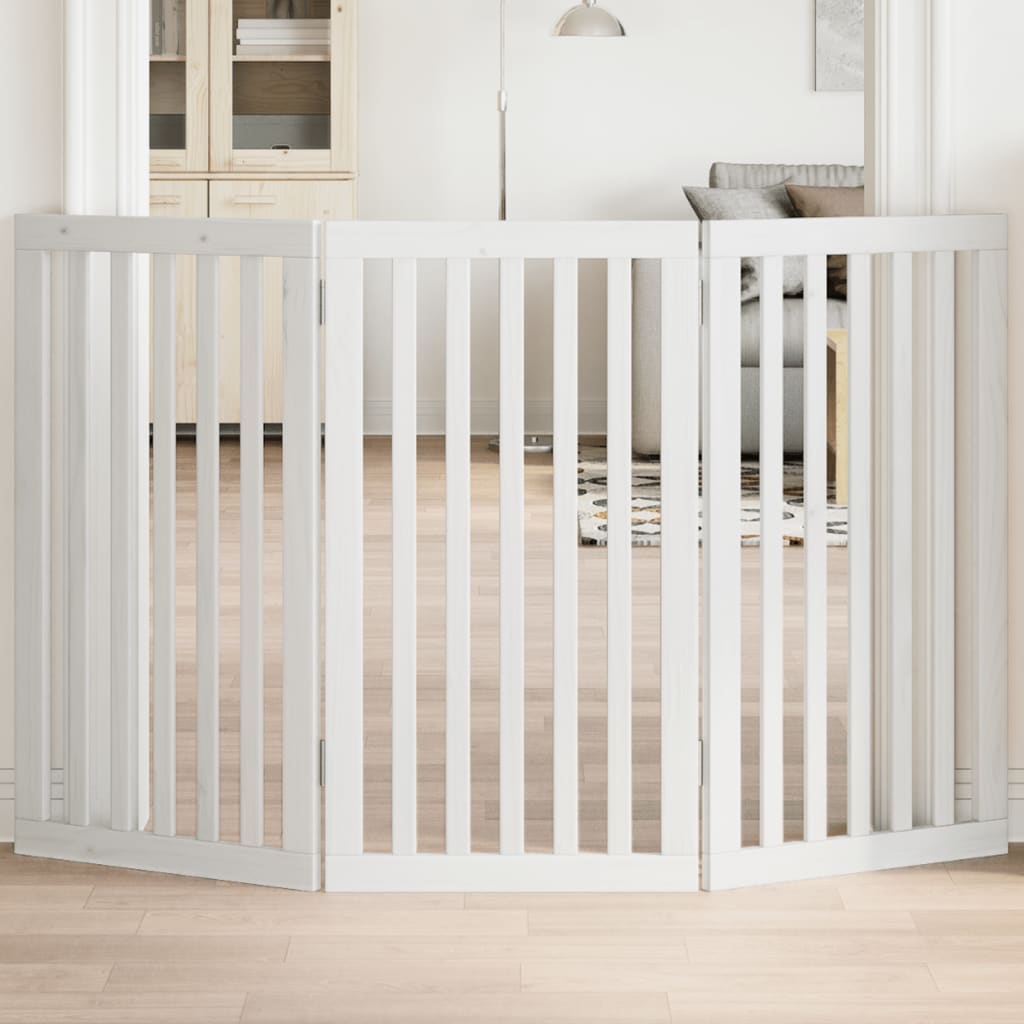 Dog Gate Foldable 3 Panels White 150 cm Poplar Wood - vid-352246 - Direct Imports