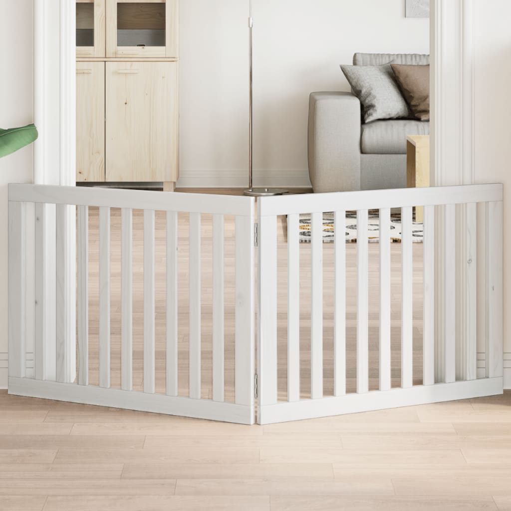 Dog Gate Foldable 2 Panels White 160 cm Poplar Wood - vid-352248 - Discount Dealers