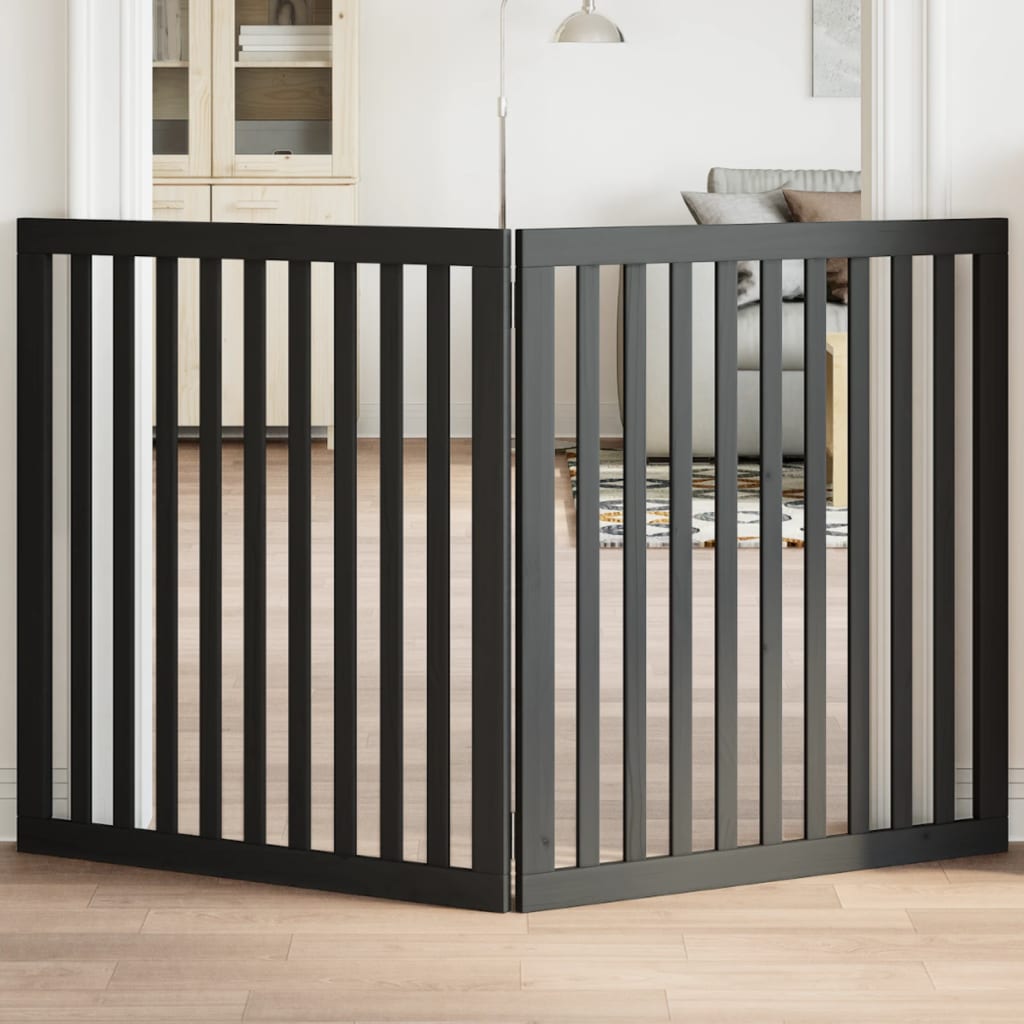 Dog Gate Foldable 2 Panels Black 160 cm Poplar Wood - vid-352258 - Direct Imports