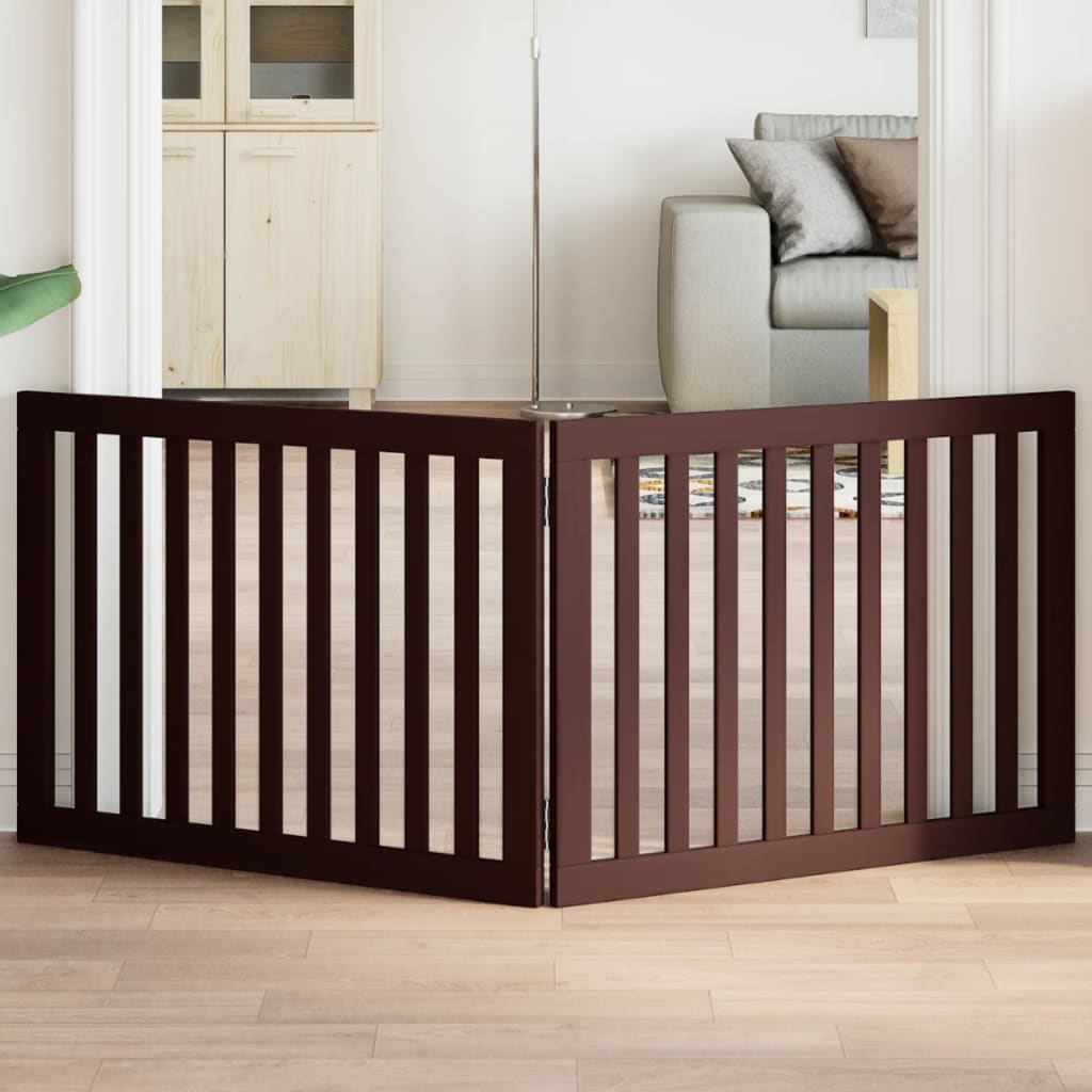 Dog Gate Foldable 2 Panels Brown 160 cm Poplar Wood - vid-352264 - Discount Dealers