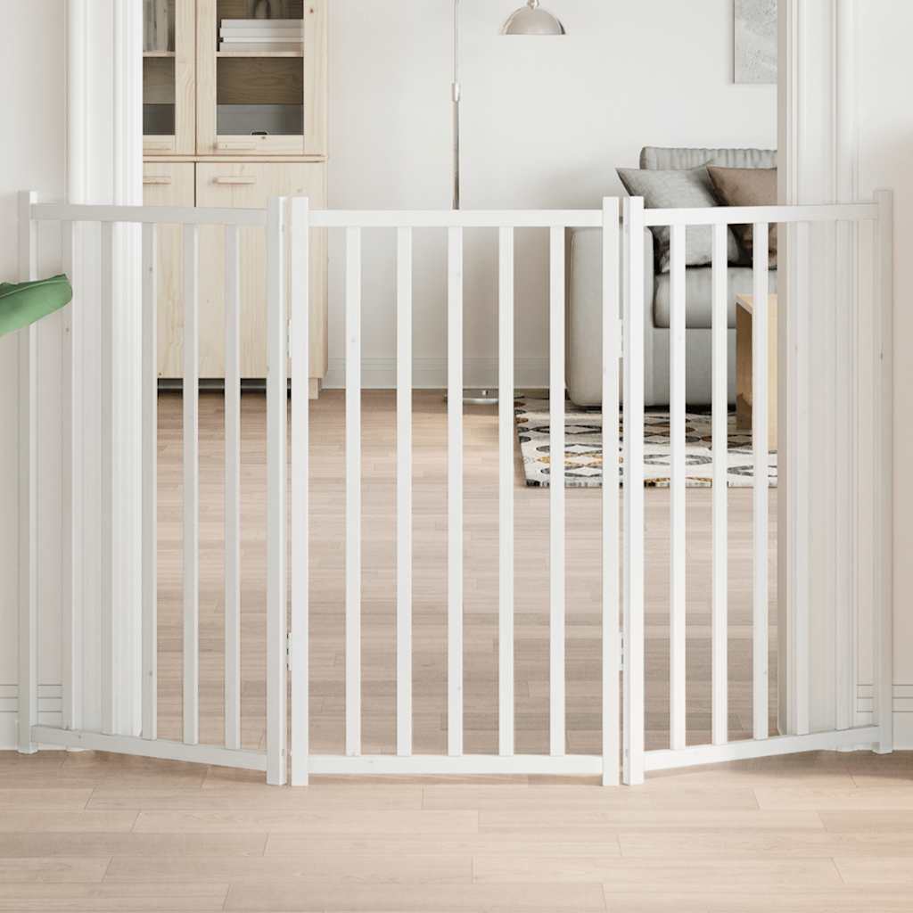 Dog Gate Foldable 3 Panels White 150 cm Solid Wood Fir - Brittle & Co
