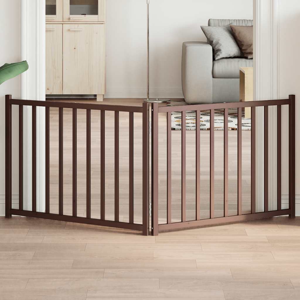 Dog Gate Foldable 2 Panels Brown Oak 160 cm Solid Wood Fir - Merlin Deals