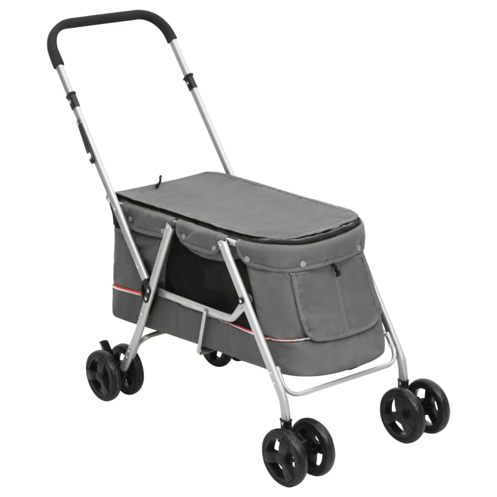 Folding Dog Stroller Grey 100x49x96 cm Linen Fabric - Tyrell & Tyrell