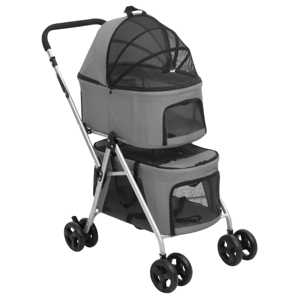 2-Layers Folding Dog Stroller Grey 83x48x97 cm Oxford Fabric - Millennium Furniture