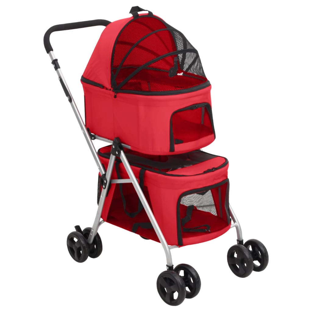 2-Layers Folding Dog Stroller Red 83x48x97 cm Oxford Fabric - Style and Chic