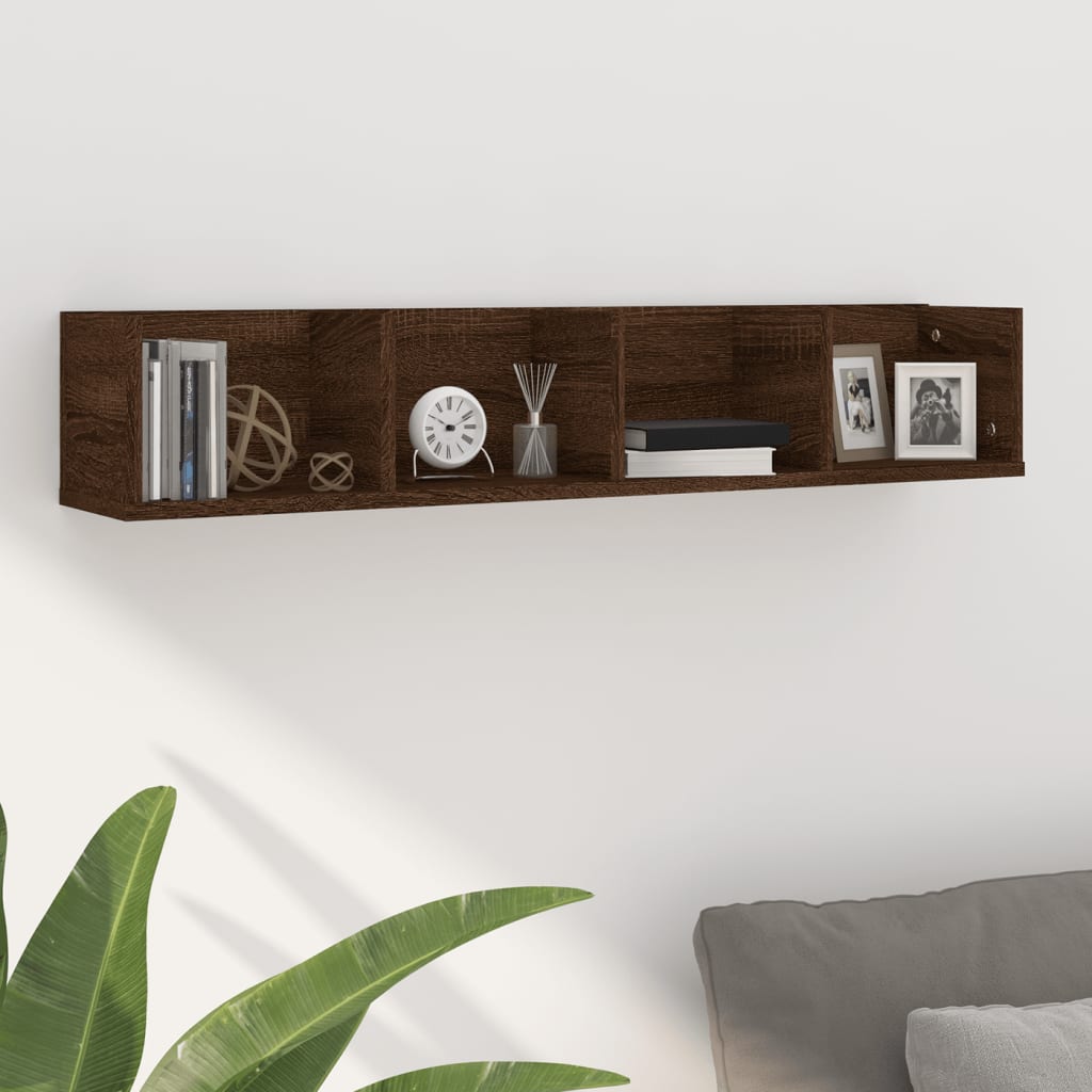 CD Wall Shelf Brown Oak 100x18x18cm Engineered Wood - Tyrell & Tyrell