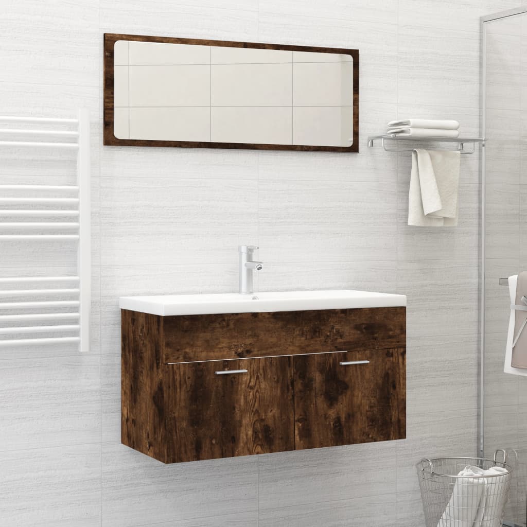 2 Piece Bathroom Furniture Set Smoked Oak Engineered Wood - Millennium Furniture
