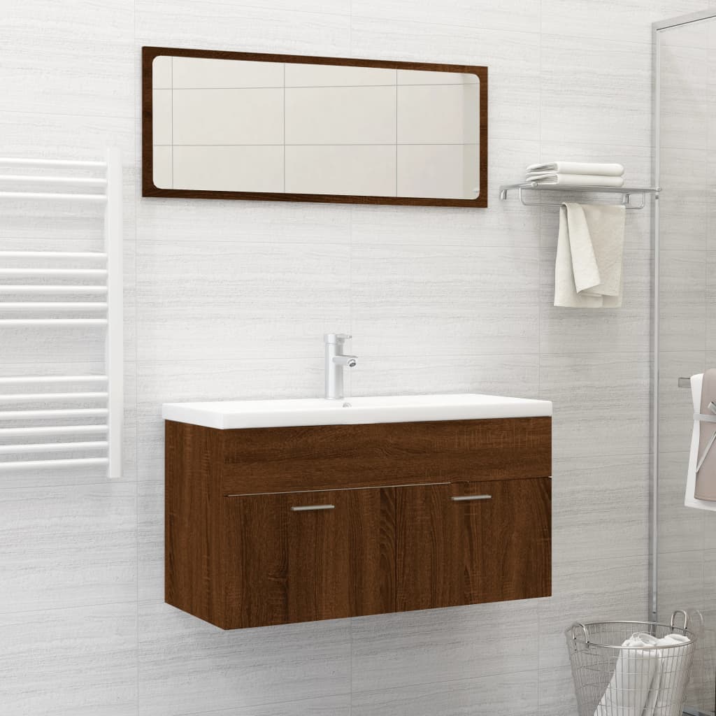 2 Piece Bathroom Furniture Set Brown Oak Engineered Wood - Tyrell & Tyrell