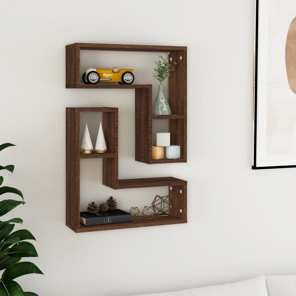 Wall Shelves 2 Pcs Brown Oak 50x15x50cm Engineered Wood - Unbeatable Bargains