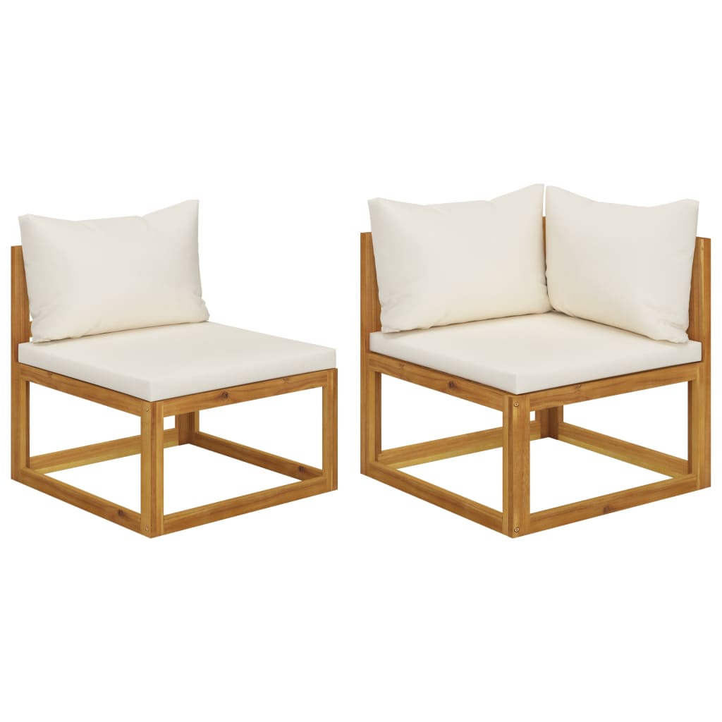 2 Piece Sofa Set with Cream White Cushions Solid Wood Acacia - The Home Maker