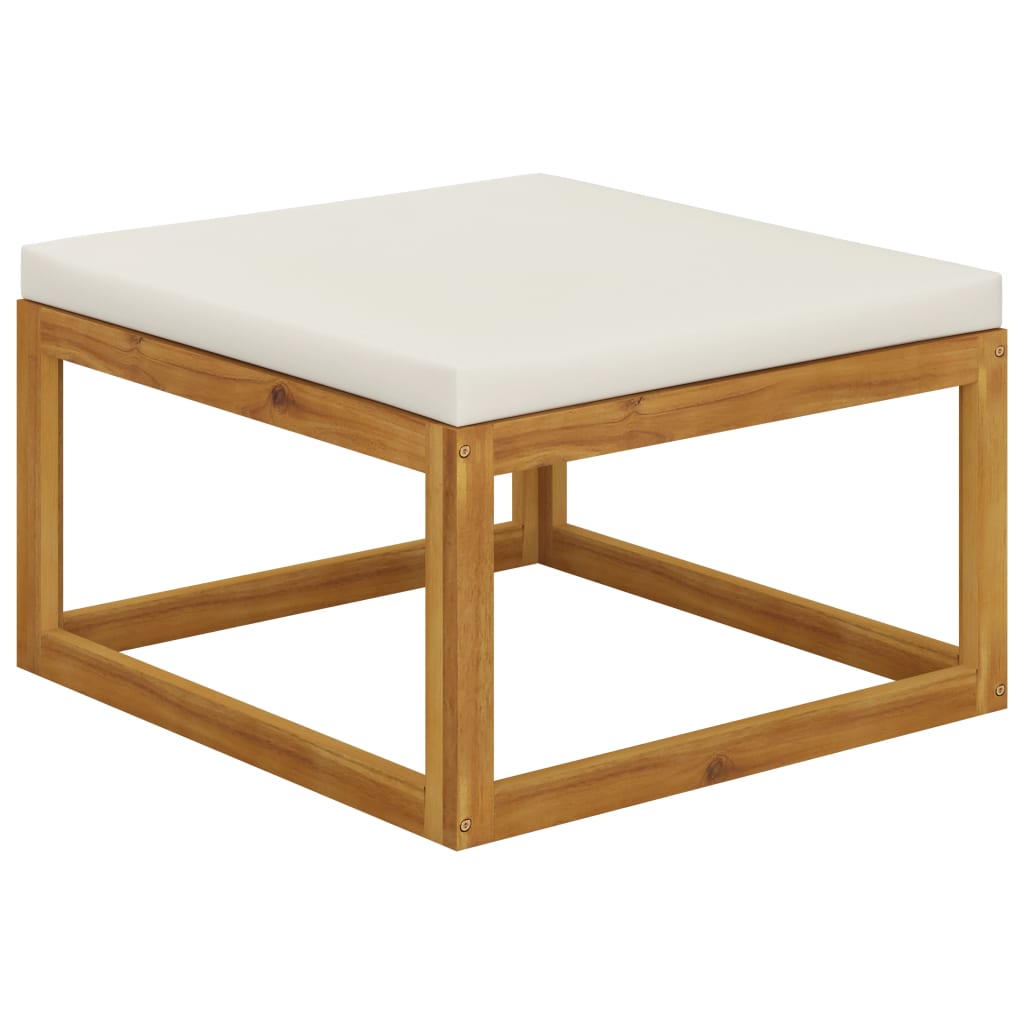Footrest with Cream White Cushion Solid Wood Acacia - Style and Chic