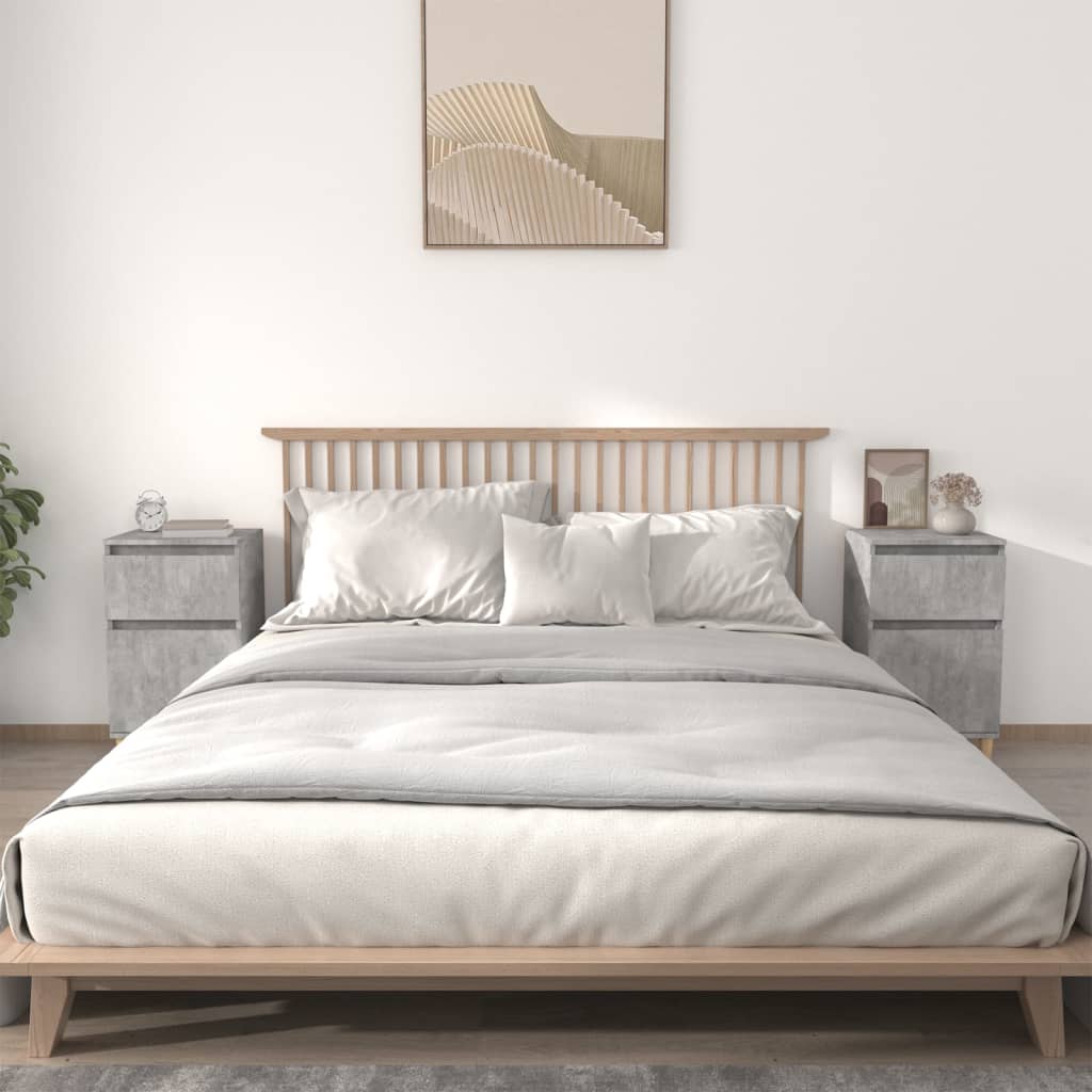 Bedside Table - MONROE Hal 2 Piece Nightstand Concrete Grey 40cm - Unbeatable Bargains