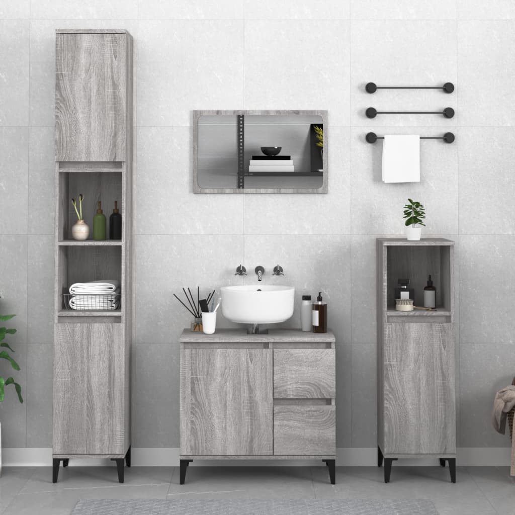 Bathroom Cabinet Grey Sonoma 30x30x190 cm Engineered Wood - All Things Good