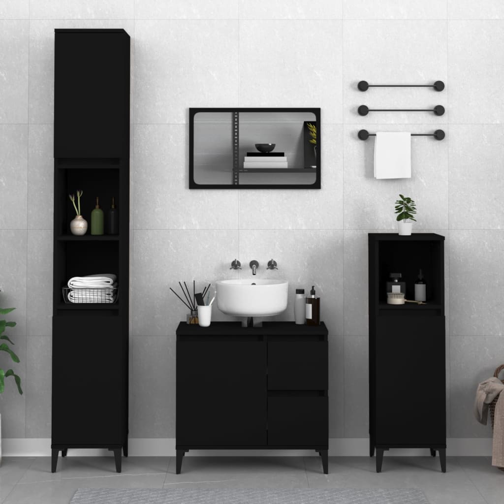 Bathroom Cabinet Black 30x30x100 cm Engineered Wood - Unbeatable Bargains