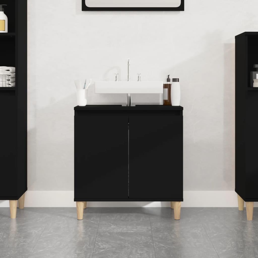 Sink Cabinet Black 58x33x60 cm Engineered Wood - Casper Homes