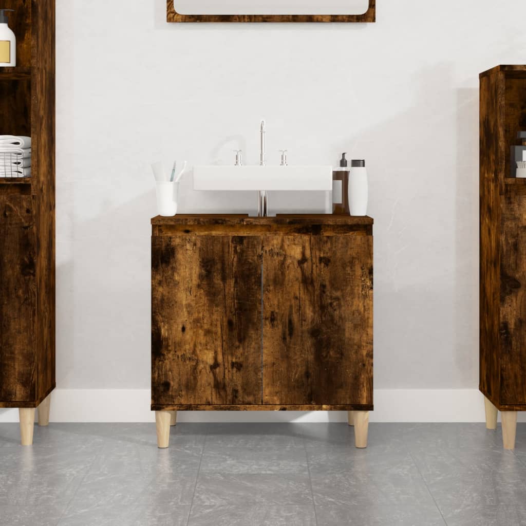 Sink Cabinet Smoked Oak 58x33x60 cm Engineered Wood - Unbeatable Bargains