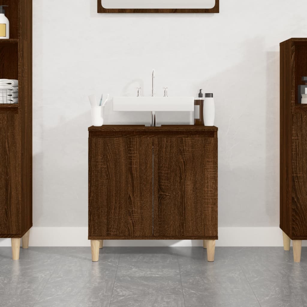 Sink Cabinet Brown Oak 58x33x60 cm Engineered Wood - Merkel Designers