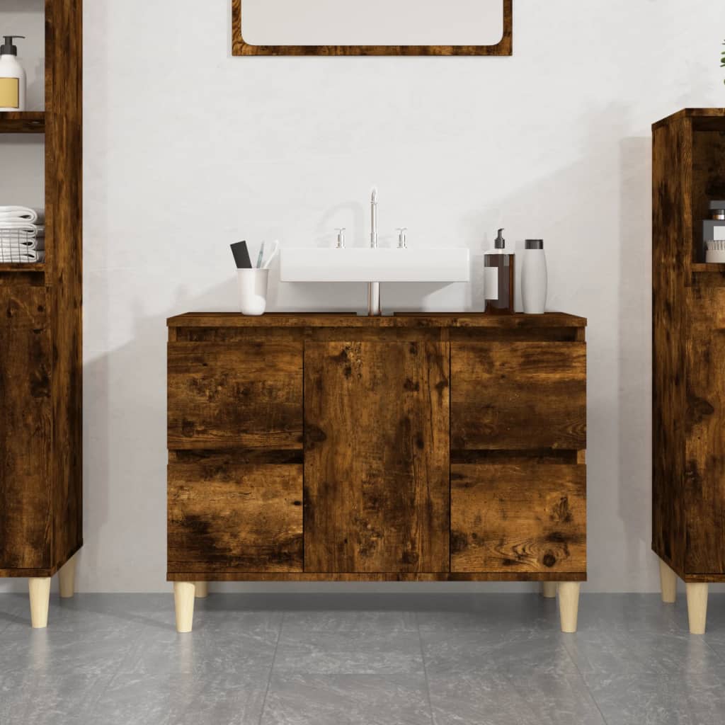 Sink Cabinet Smoked Oak 80x33x60 cm Engineered Wood - Unbeatable Bargains