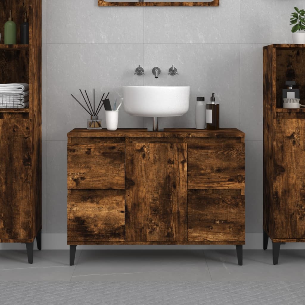 Sink Cabinet Smoked Oak 80x33x60 cm Engineered Wood - Sid & Sam