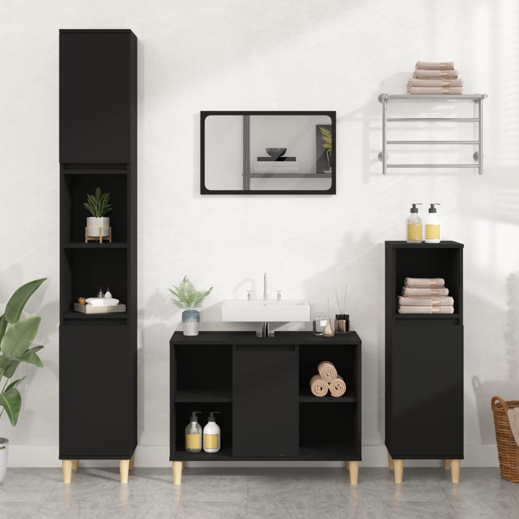 Sink Cabinet Black 80x33x60 cm Engineered Wood - Casper Homes