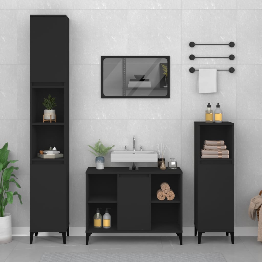 Sink Cabinet Black 80x33x60 cm Engineered Wood - Casper Homes