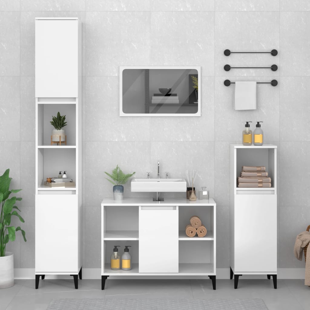 Sink Cabinet High Gloss White 80x33x60 cm Engineered Wood - Decor Base