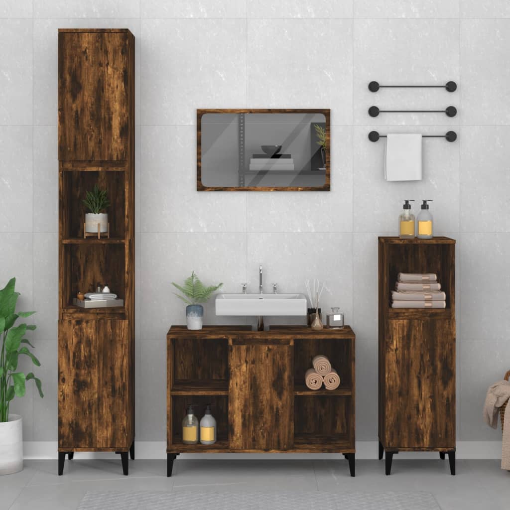 Sink Cabinet Smoked Oak 80x33x60 cm Engineered Wood - Sid & Sam